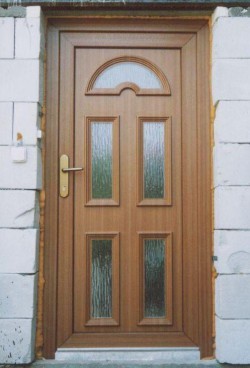 Dveře s panelem Opál, prosklení v 5-ti částech sklem ornament kůra čirá, barva dveří douglaska(renolit č. 3152009-167).