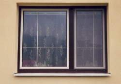 2křídlé okno s pevným sloupkem, dělení 2/3+1/3, meziskelní mřížka 8mm bílá, barva okna - rám tmavý dub(renolit č. 2052089-167), křídlo bílá.