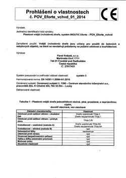 Prohl&aacute;&scaron;en&iacute; o vlastnostech vchodov&eacute; dveře INOUTIC Eforte